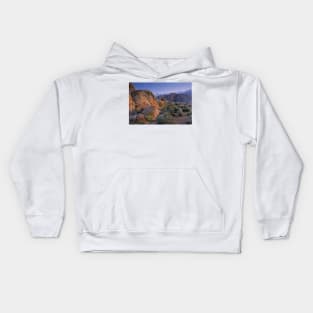 Crescent Moon Rising Over Sierra Nevada Range As Seen From Alabama Hills Kids Hoodie